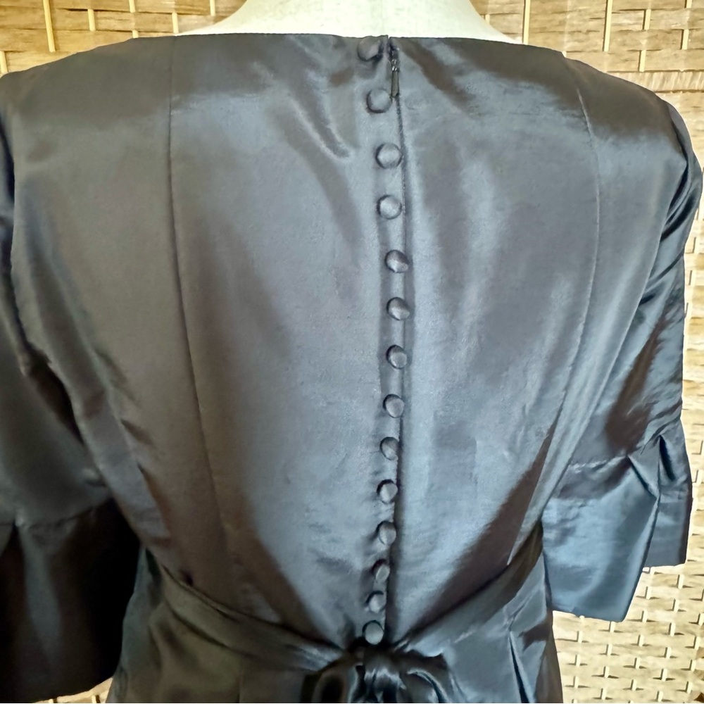 Donna Morgan black silk taffeta bell sleeve dress 14 - Picture 7 of 14